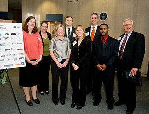 (L to R) Melissa Low,  Michaela Rydstrom,  Robin Crawford,  David Hicks,  Karen Orso, Patrick Voight, Kevin Cannon,  and Bill O'Connell, attended the 2008 NAOSH Week Kick-off event on May 5, 2008 at the Department of Labor.