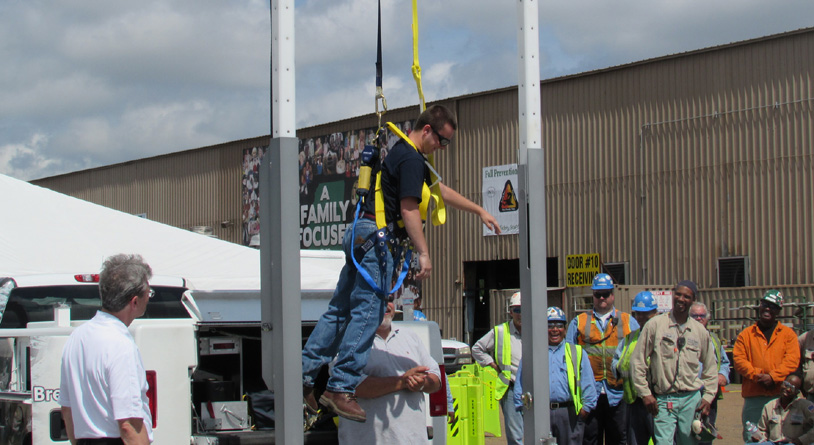 A fall protection demonstration at a Stand-Down in Mississippi.