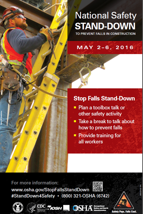 National Safety Stand-Down to Prevent Falls in Construction - May 2-6, 2016 Poster