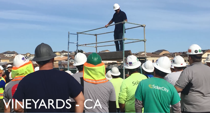 Workers learning about fall prevention in Vineyards, CA