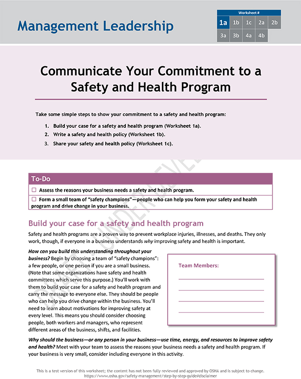 Communicate your commitment to a safety and health program.