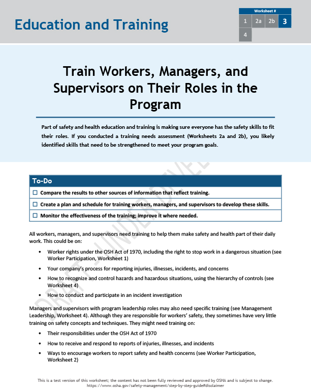 Train workers, managers, and supervisors on their roles in the program