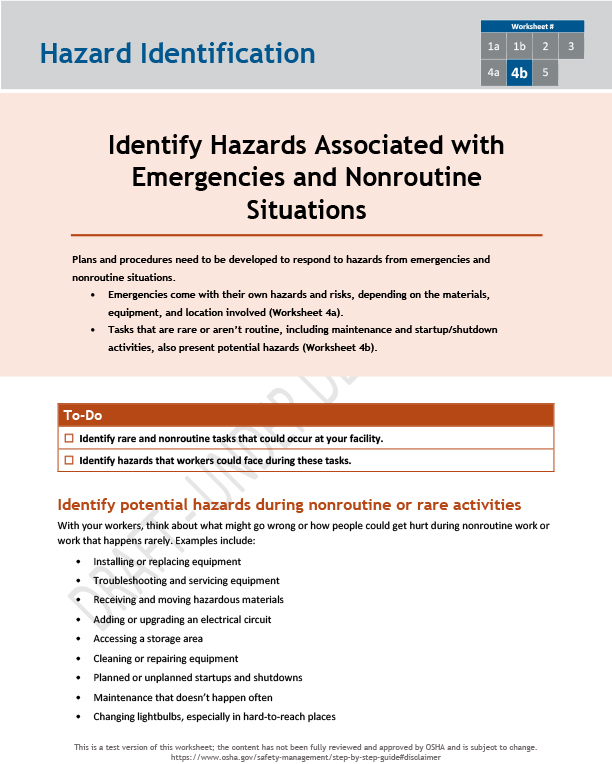 Identify hazards associated with emergencies and nonroutine situations