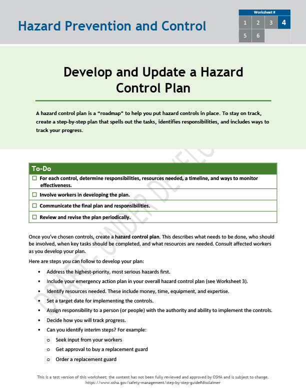 Develop and update a hazard control plan