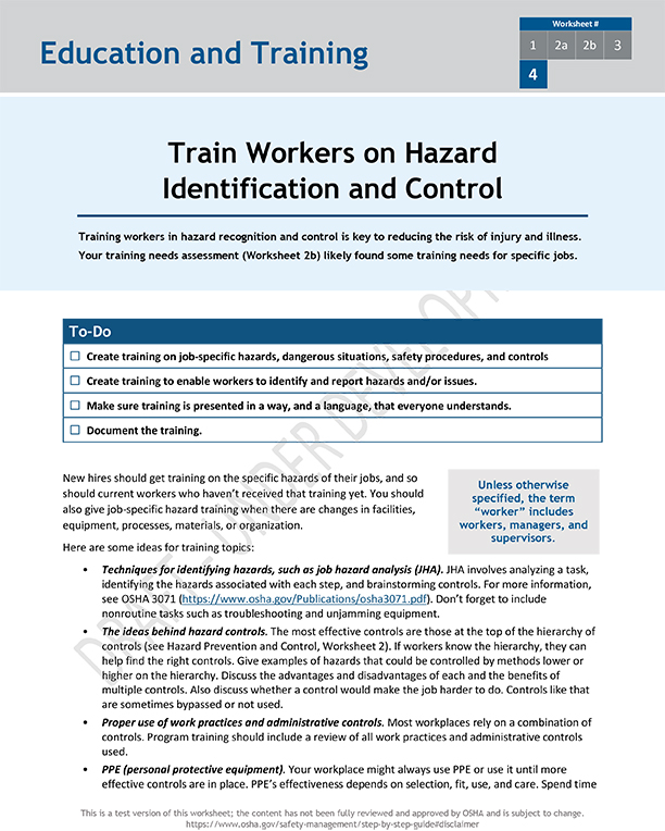 Train workers on hazard identification and control