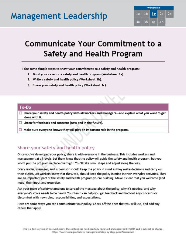 Communicate your commitment to a safety and health program