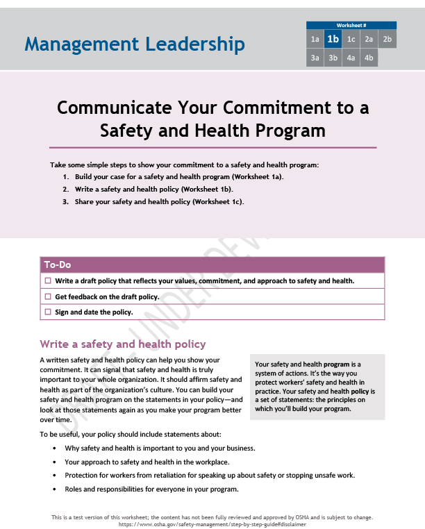 Communicate your commitment to a safety and health program