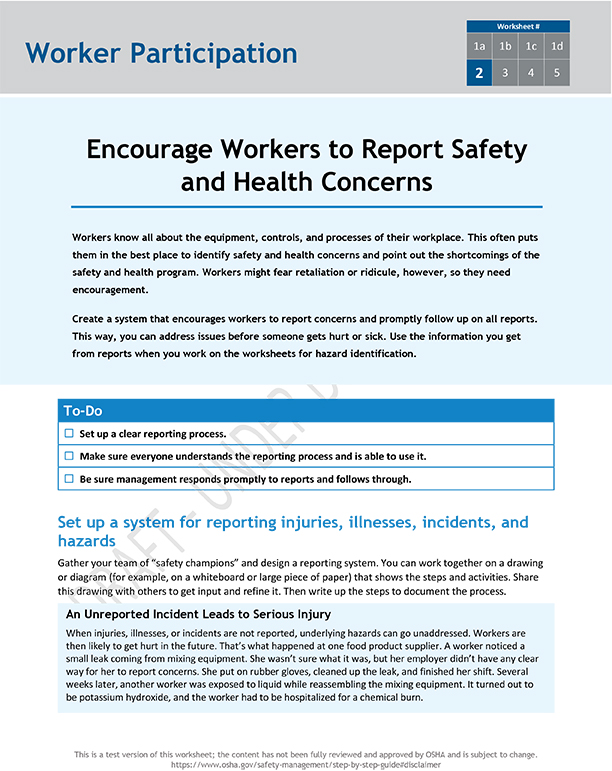 Encourage workers to report safety and health concerns