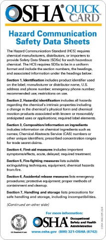 Hazard Communication Safety Data Sheets QuickCard