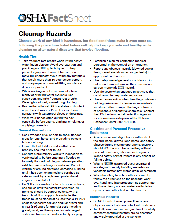 Cleanup Hazards Fact Sheet Poster