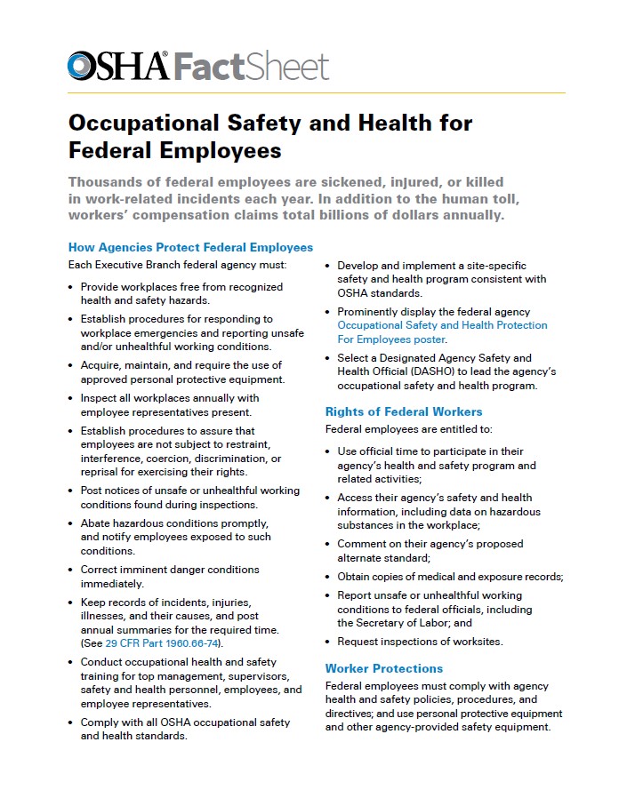 Federal Employees: Occupational Safety and Health for Federal Employees Fact Sheet