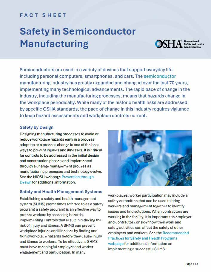 Semiconductors: Safety in Semiconductor Manufacturing Fact Sheet