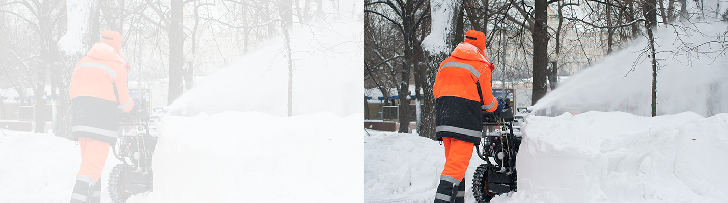 Winter Weather : Worker with snow blower