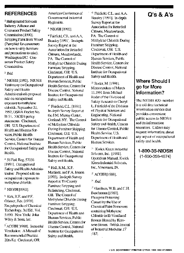 CDC: Questions and Answers - Methylene Chloride Control in Furniture Stripping - Booklet Page 7
