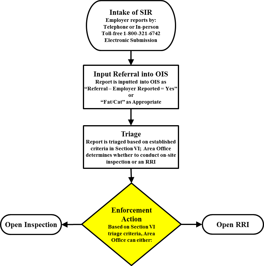 Enforcemnet Process: Intake of SIR employer, Input Referal, Triage, Enforcement Action