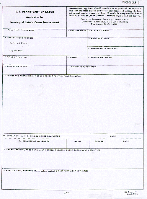 Application for Secretary of Labor's Career Service Award