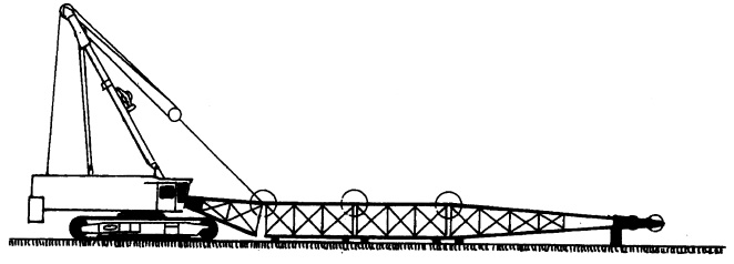 Figure 7. Cantilevered portion of boom is supported, and top pins (circled) may therefore be removed.