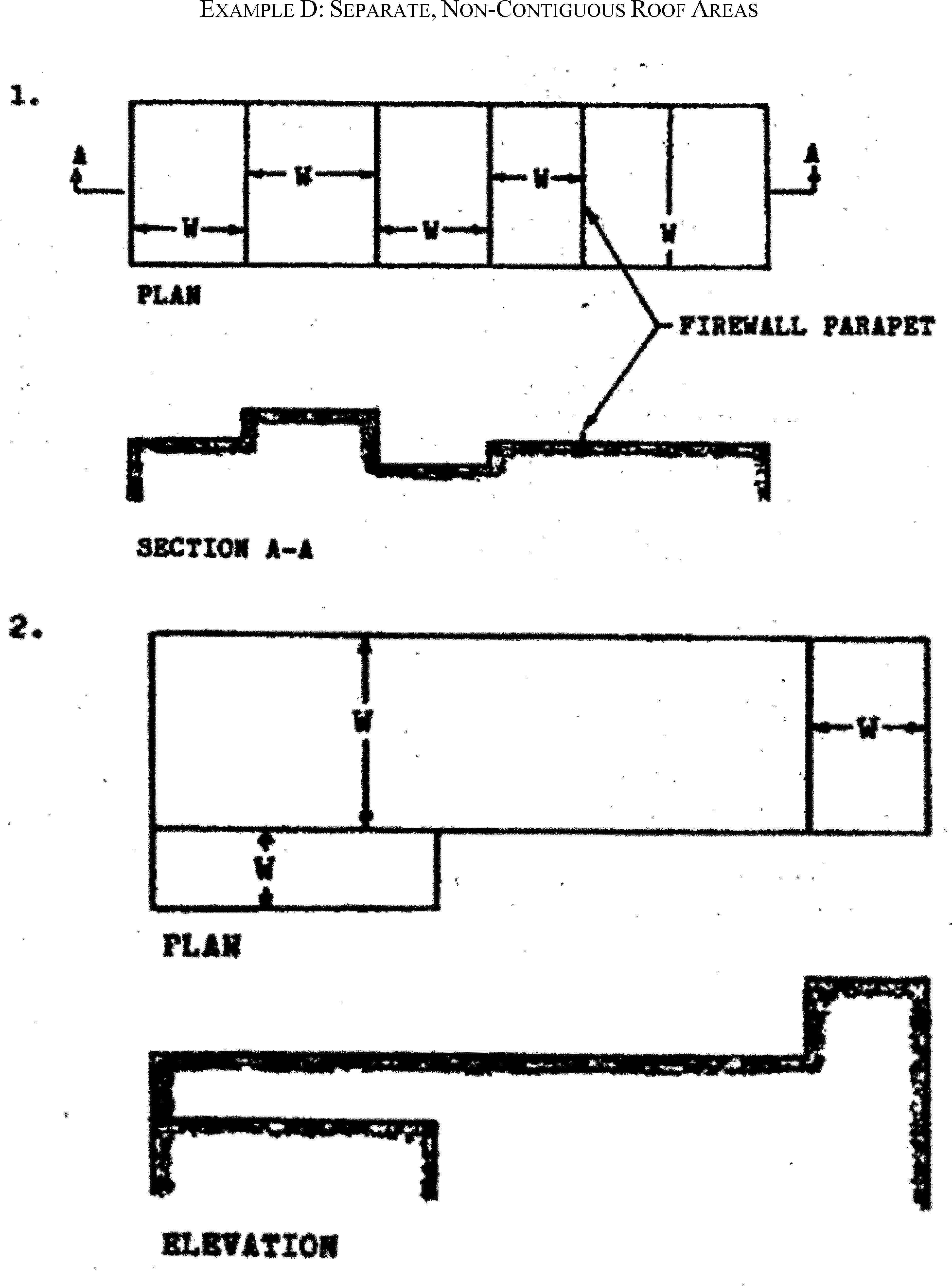 EXAMPLE D: SEPARATE, NON-CONTIGUOUS ROOF AREAS - 4 examples