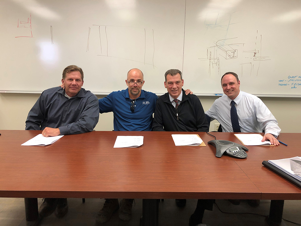 (left to right) Chris Robinson, Area Director, Pittsburgh Area Office, US DOL-OSHA; Tom Melcher, Business Manager, Pittsburgh Regional Building Trades Council; John Mascaro Jr., CEO, Mascaro Construction Company and Todd Ketola, Management Representative, Barton-Malow.