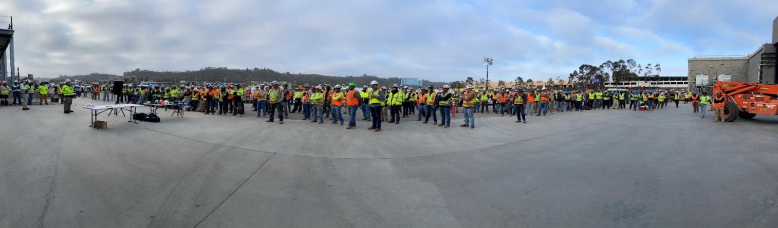 Associate Safety Engineer Mike Martinka addressing over 450 unionized employees at Clark Construction’s Snapdragon Football Stadium Project.