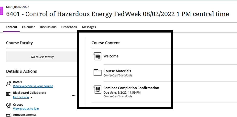 OSHA eLearning course content page with course materials highlighted