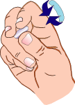 Figure 2: Hand rolling a soft foam earplug between the distal phalanges of three fingers simultaneously, the thumb, index, and middle fingers.