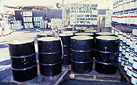 Figure 2: Drums and containers of flammable cleaning solvents