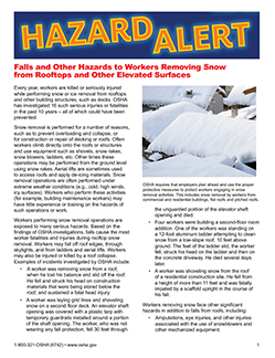 Falls and Other Hazards to Workers Removing Snow from Rooftops and Other Elevated Surfaces - Hazard Alert screen capture