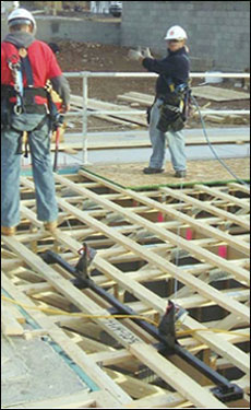 Figura 20 - Trabajadores utilizando un anclaje de soporte de la armadura al instalar un subsuelo.