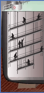 Ship cutaway showing use of marine hanging staging.