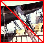 Figure 3: Improper practice - Improper placement angle of ladder; less than 4 to 1 ratio (height of ladder to horizontal distance out at base of ladder)