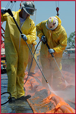 High-pressure washing with respirator