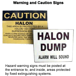 Caution, Halon, Halon Dump, Alarm Will Sound