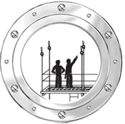 Illustration of two workers on scaffolding