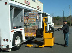 Fig. 4: Employee utilizing a small portable forklift to remove pallets.