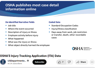 Screenshot of video: OSHA's Injury Tracking Application (ITA) Data