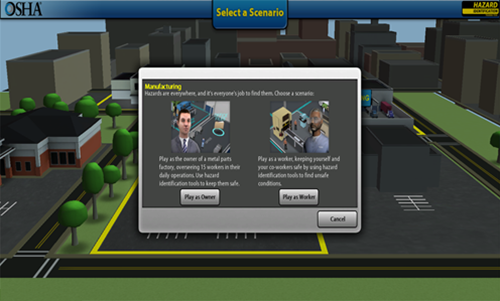 Manufacturing scenario role selection screenshot