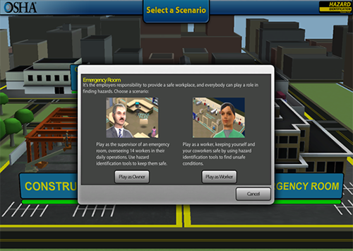 Emergency Room scenario role selection screenshot