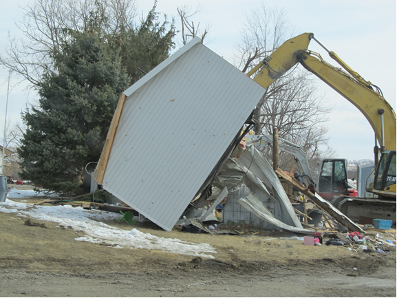 Remnants of a garage blown from its foundation: Norwalk, Iowa