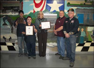 Safety Committee Poses with DeBourgh's Eighth SHARP Cycle Plaques (2/2/2011). (L-R) Christopher Quackenbush, Powder Coater, Charlene Hernandez, Night Shift Supervisor, Janet Berg, Corporate Administrative Officer, Bill Pohlen, Facility Manager, Larry Knaggs, Safety Director/Maintenance.