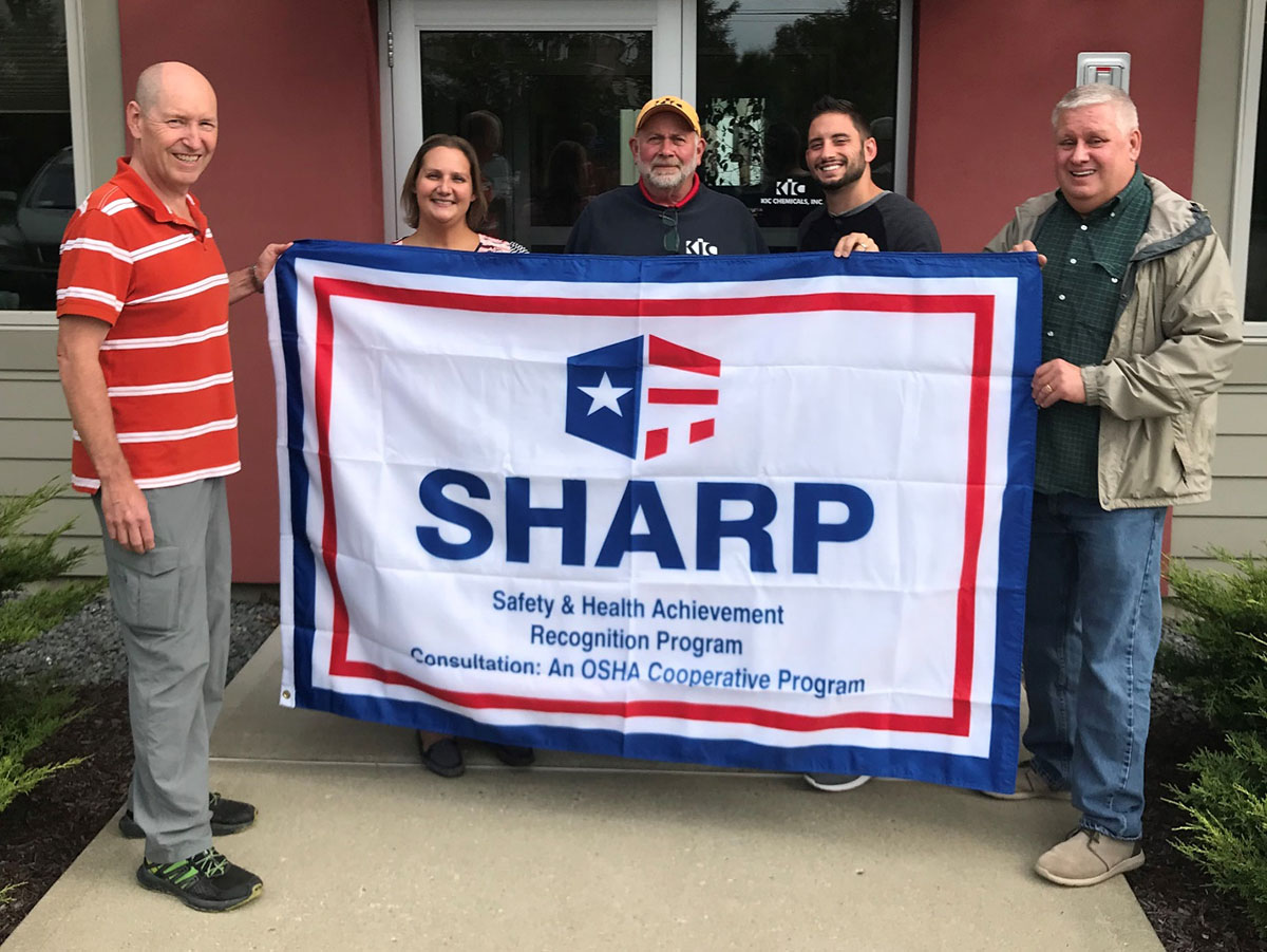 Left to Right: Edward Kort, President and Owner; Kristina Boice, Office Manager, Safety Officer; George Berryann, Warehouse and Production Manager; Nick Kort, Vice President of Operations; Geoffrey Holodook, NYS DOSH Supervising Safety and Health Inspector and SHARP Program Coordinator.