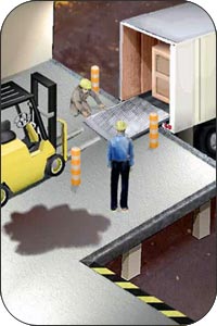 Figure 1. Do not drive over oil and grease spots. Use a dock board or plate to bridge the gap between the dock and the truck being loaded or unloaded.