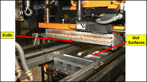 Figure 14. Knife blade, live parts and hot surfaces may cause lacerations, crushing, electrical shock and burn injuries.