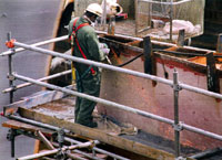 Figure 19: Worker on scaffold protected by guardrails