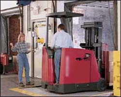 Figure 3. Paint the edges of loading docks  to improve visibility. Check for pedestrians, over vehicles, and other obstacles when exiting trailers.