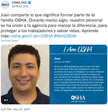 Juan comparte lo que significa formar parte de la familia OSHA.