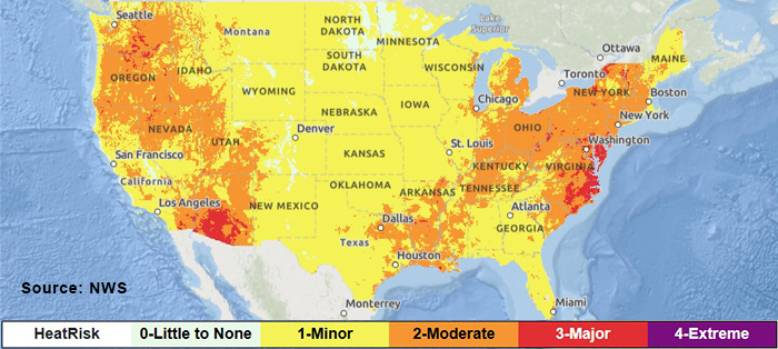 National Weather Service heat risk map for June 30, 2025