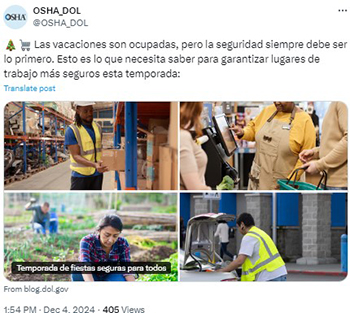 OSHA Spanish Tweet