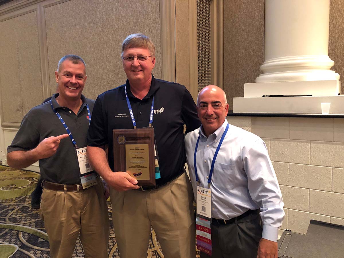 National SGE of the Year Award recipient, William (Bill) Turner with Region VII VPP Manager, Matt Gaines, and Region VIII VPP Manager, Brad Baptiste.