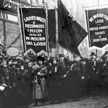 Mourners from the union that represented the Triangle employees gathered 10 days after the fire to remember the dead and call for workplace safety reforms. Photo source: International Ladies' Garment Workers' Union Archives, Kheel Center, Cornell University